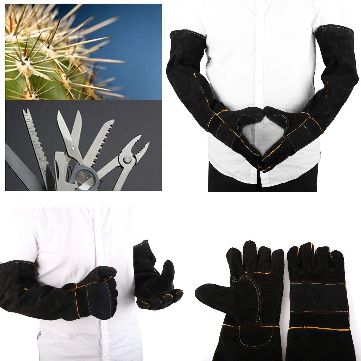 Long Sleeve Thick Leather Animal Handling Glove Anti Scratch Protective Gloves for Training Dog Cat Bird Snake Parrot Lizard Wild Animals Reptiles,Bite Resistant Gloves(Large,23.6in)