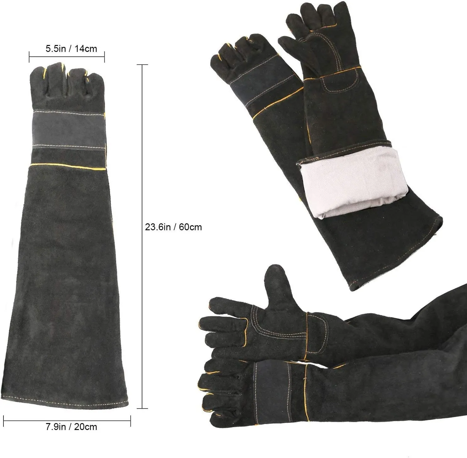 Long Sleeve Thick Leather Animal Handling Glove Anti Scratch Protective Gloves for Training Dog Cat Bird Snake Parrot Lizard Wild Animals Reptiles,Bite Resistant Gloves(Large,23.6in)