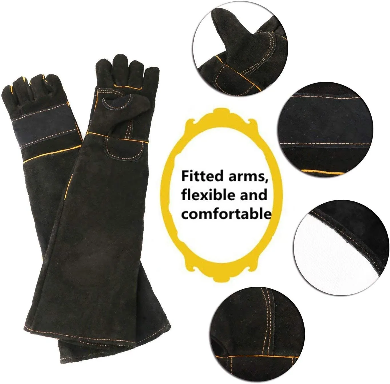Long Sleeve Thick Leather Animal Handling Glove Anti Scratch Protective Gloves for Training Dog Cat Bird Snake Parrot Lizard Wild Animals Reptiles,Bite Resistant Gloves(Large,23.6in)