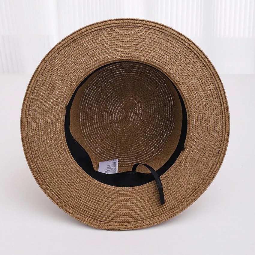 Men Women Sun Hats Wide Brim Fedora Straw Beach Hat UV UPF 50 