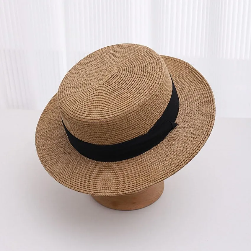Men Women Sun Hats Wide Brim Fedora Straw Beach Hat UV UPF 50 