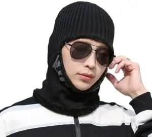 Men's Winter Hat 3 in 1 Fleece Lined Thick Warm Slouchy Knitted Hats Thermal Windproof and Cold Resistant Face Mask