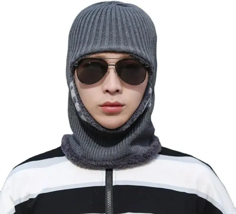 Men's Winter Hat 3 in 1 Fleece Lined Thick Warm Slouchy Knitted Hats Thermal Windproof and Cold Resistant Face Mask