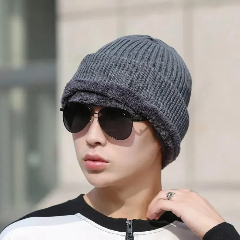 Men's Winter Hat 3 in 1 Fleece Lined Thick Warm Slouchy Knitted Hats Thermal Windproof and Cold Resistant Face Mask