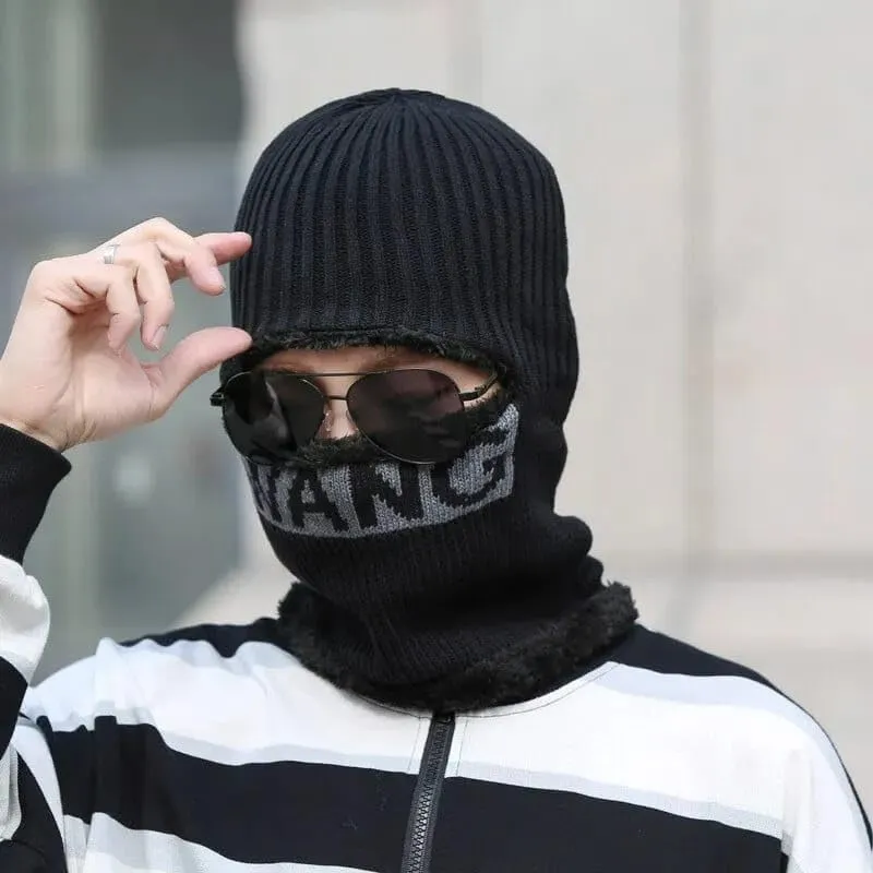 Men's Winter Hat 3 in 1 Fleece Lined Thick Warm Slouchy Knitted Hats Thermal Windproof and Cold Resistant Face Mask