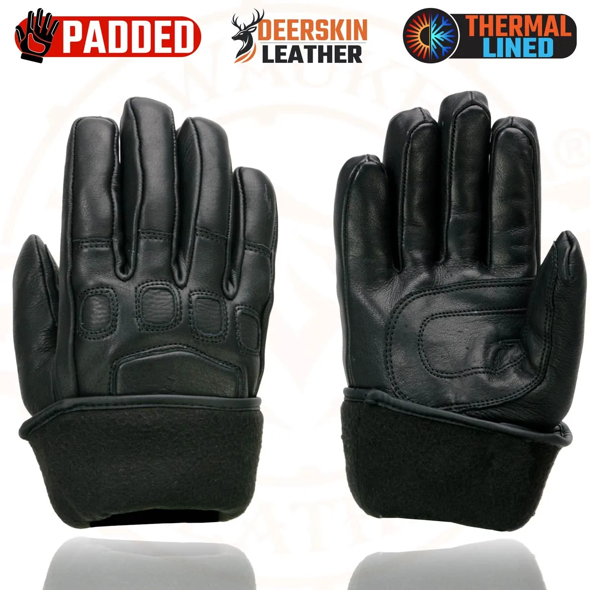 Milwaukee Leather MG7534 Men's Black Deerskin Gauntlet Motorcycle Gloves w/ Wrist Strap & Cinch Closure