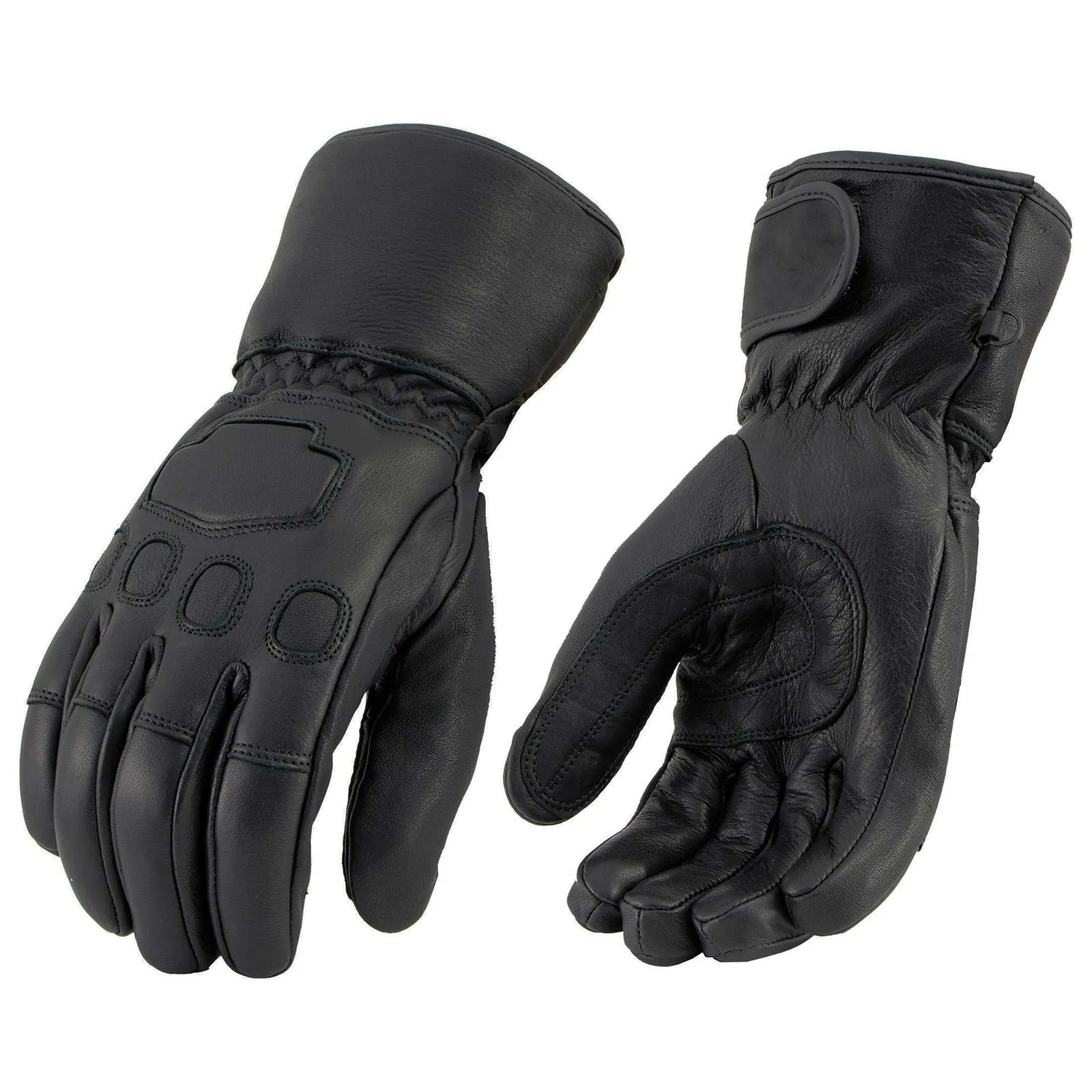 Milwaukee Leather MG7534 Men's Black Deerskin Gauntlet Motorcycle Gloves w/ Wrist Strap & Cinch Closure
