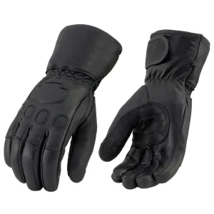 Milwaukee Leather MG7534 Men's Black Deerskin Gauntlet Motorcycle Gloves w/ Wrist Strap & Cinch Closure