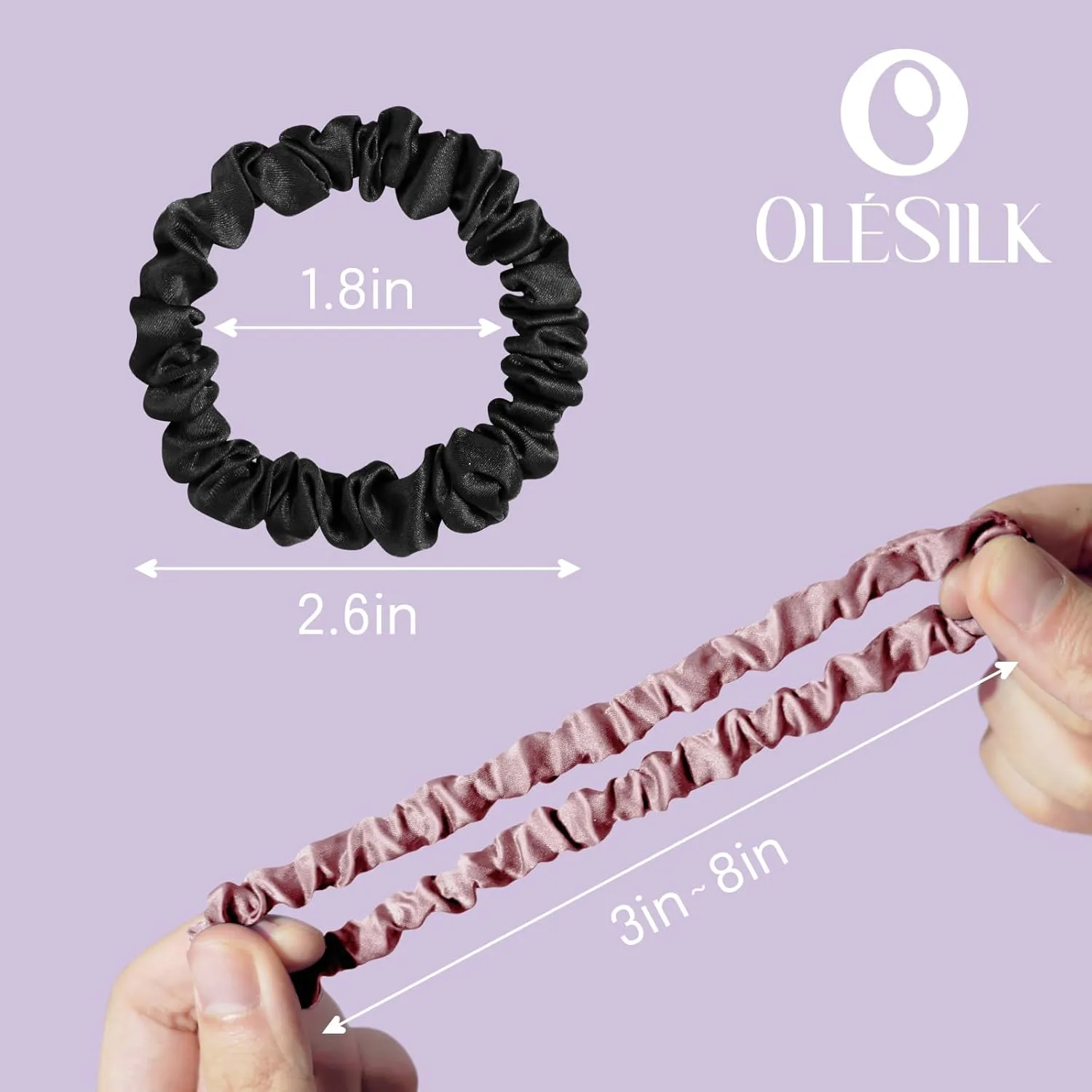 OLESILK Silk Hair Ties for Women: 100% Mulberry Skinny Silk Scrunchies, Soft Smooth No Damage No Crease for Thin Fine Curly Hair 3 Pack, Multi-2