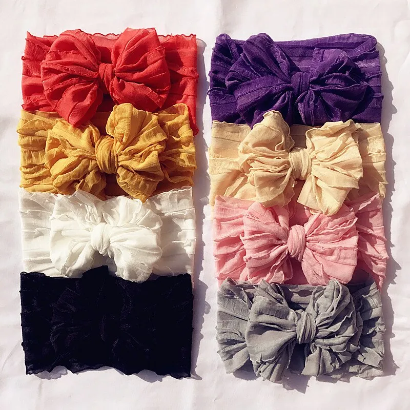 Oversize Lace Bow Baby Headband Wide Soft Flower Silk Hairband for Girl Headwear Children Bow Knot Turban Newbor Infant Headwrap