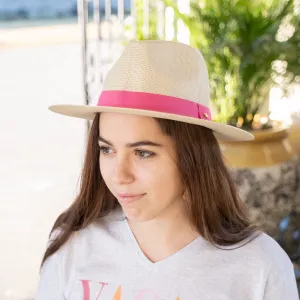 Panama Wide Brim Fedora - Hot Pink