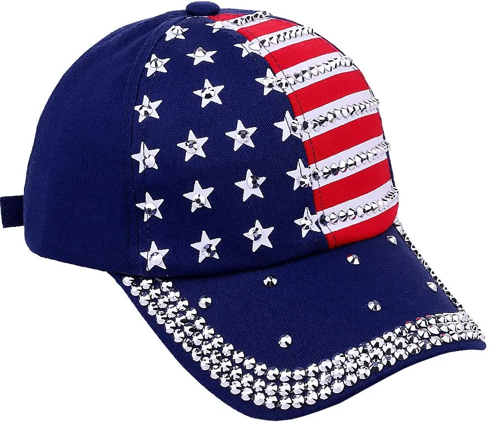 Patriotic American Flag Baseball Cap USA Sparkle Hat for Men Women Summer Sun Cap