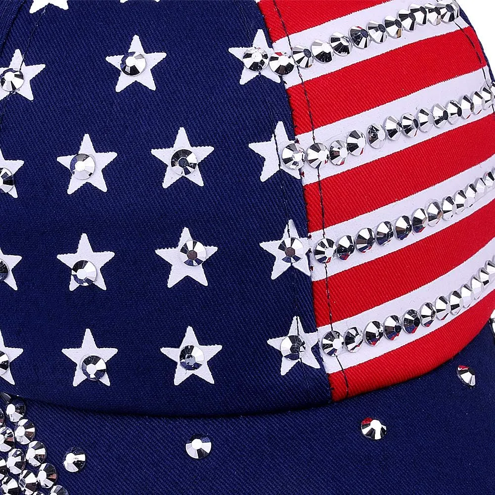 Patriotic American Flag Baseball Cap USA Sparkle Hat for Men Women Summer Sun Cap