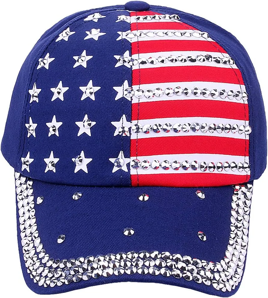 Patriotic American Flag Baseball Cap USA Sparkle Hat for Men Women Summer Sun Cap