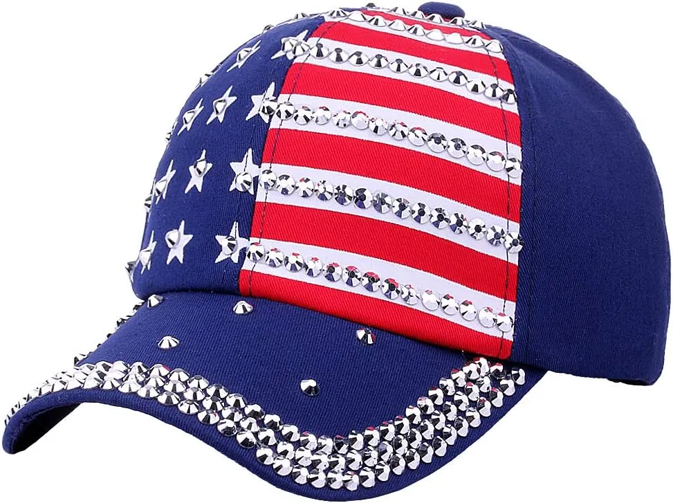 Patriotic American Flag Baseball Cap USA Sparkle Hat for Men Women Summer Sun Cap