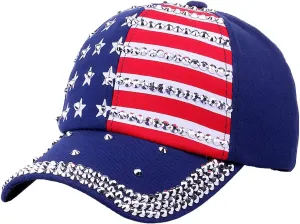 Patriotic American Flag Baseball Cap USA Sparkle Hat for Men Women Summer Sun Cap
