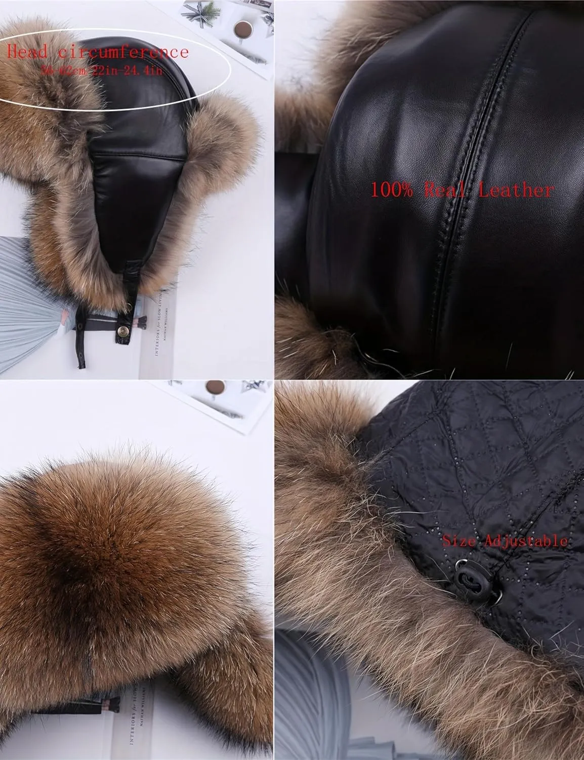 Real Fox Fur Hat - Genuine Sheepskin Leather Shell, Unisex Classic Ushanka Style, Warm and Windproof for Winter