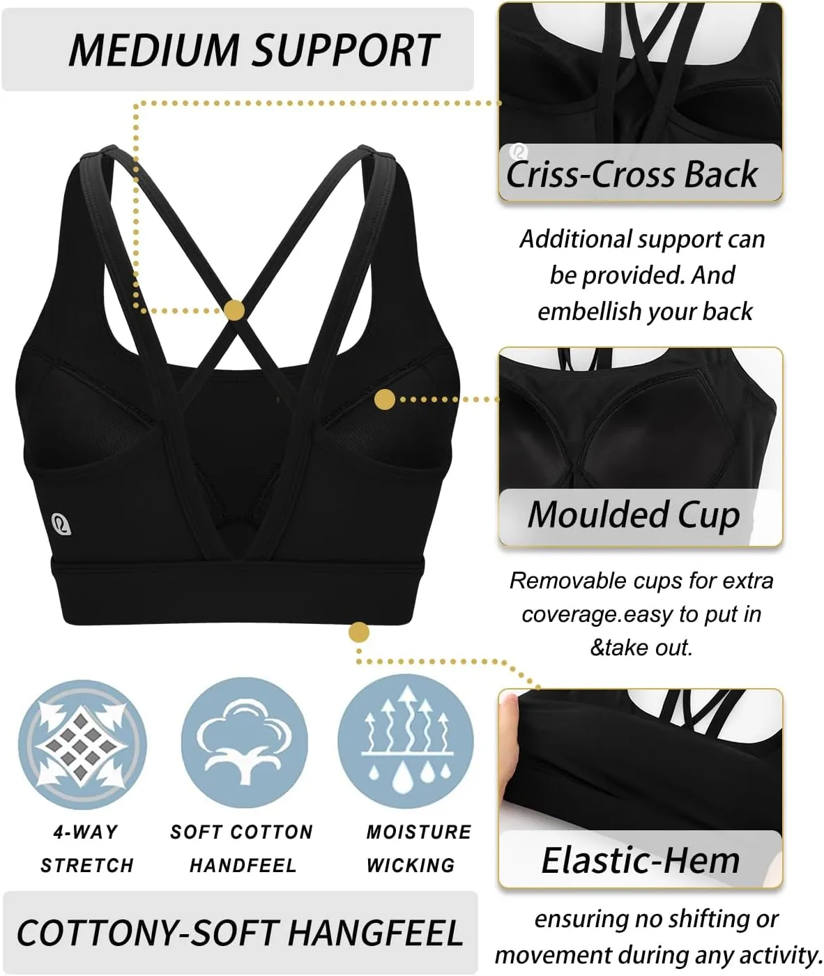RUNNING GIRL Sports Bras for Women High Support, High Impact Strappy Sports Bra Moulded Cup Workout Bra