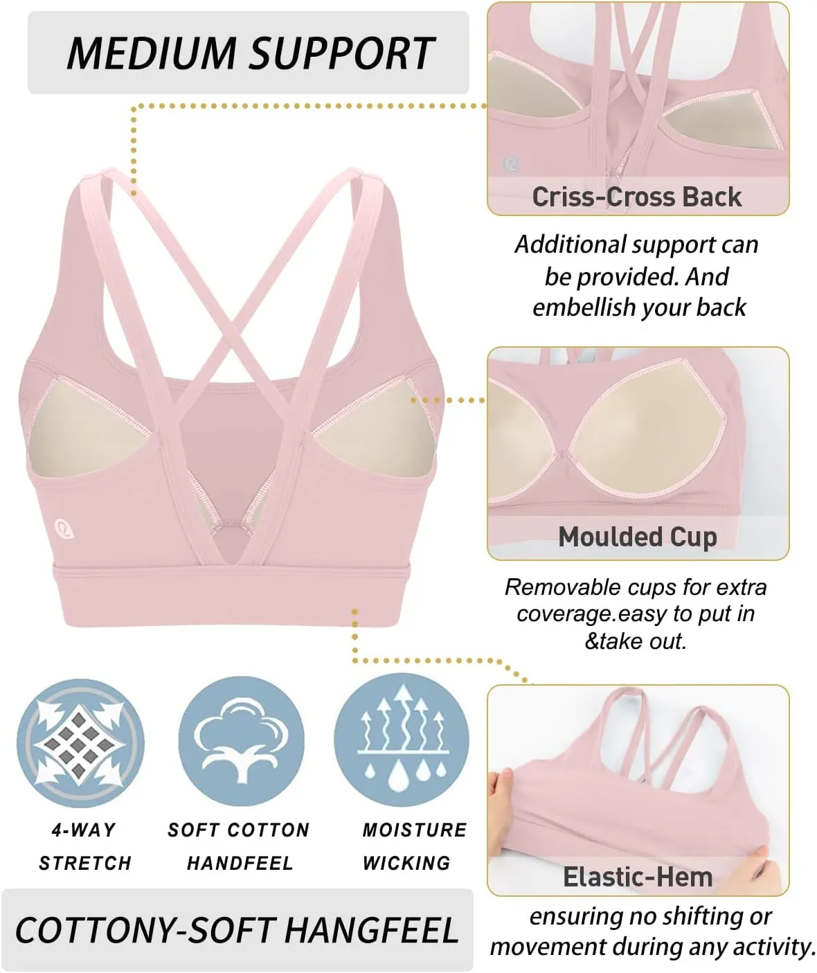 RUNNING GIRL Sports Bras for Women High Support, High Impact Strappy Sports Bra Moulded Cup Workout Bra