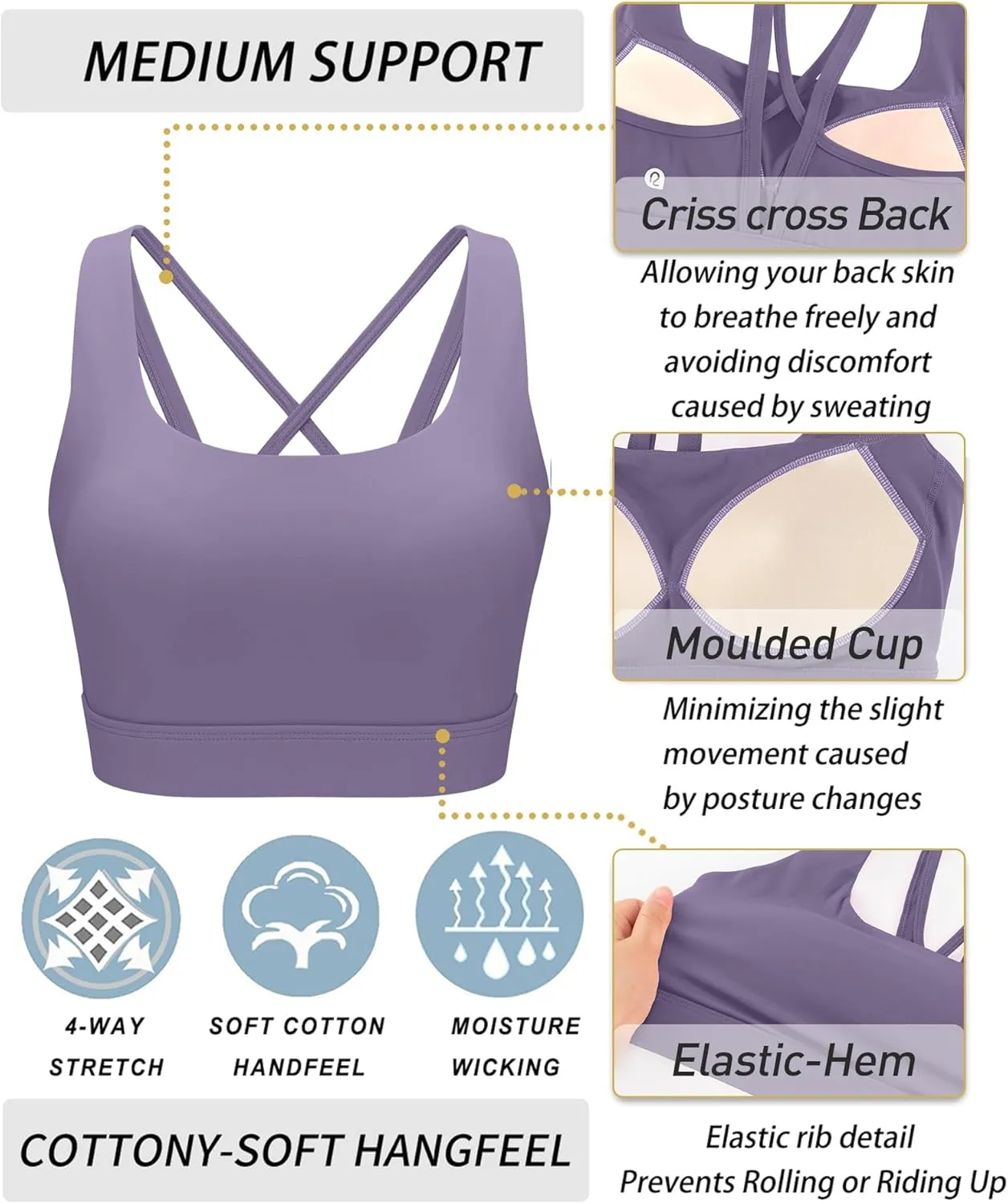 RUNNING GIRL Sports Bras for Women High Support, High Impact Strappy Sports Bra Moulded Cup Workout Bra