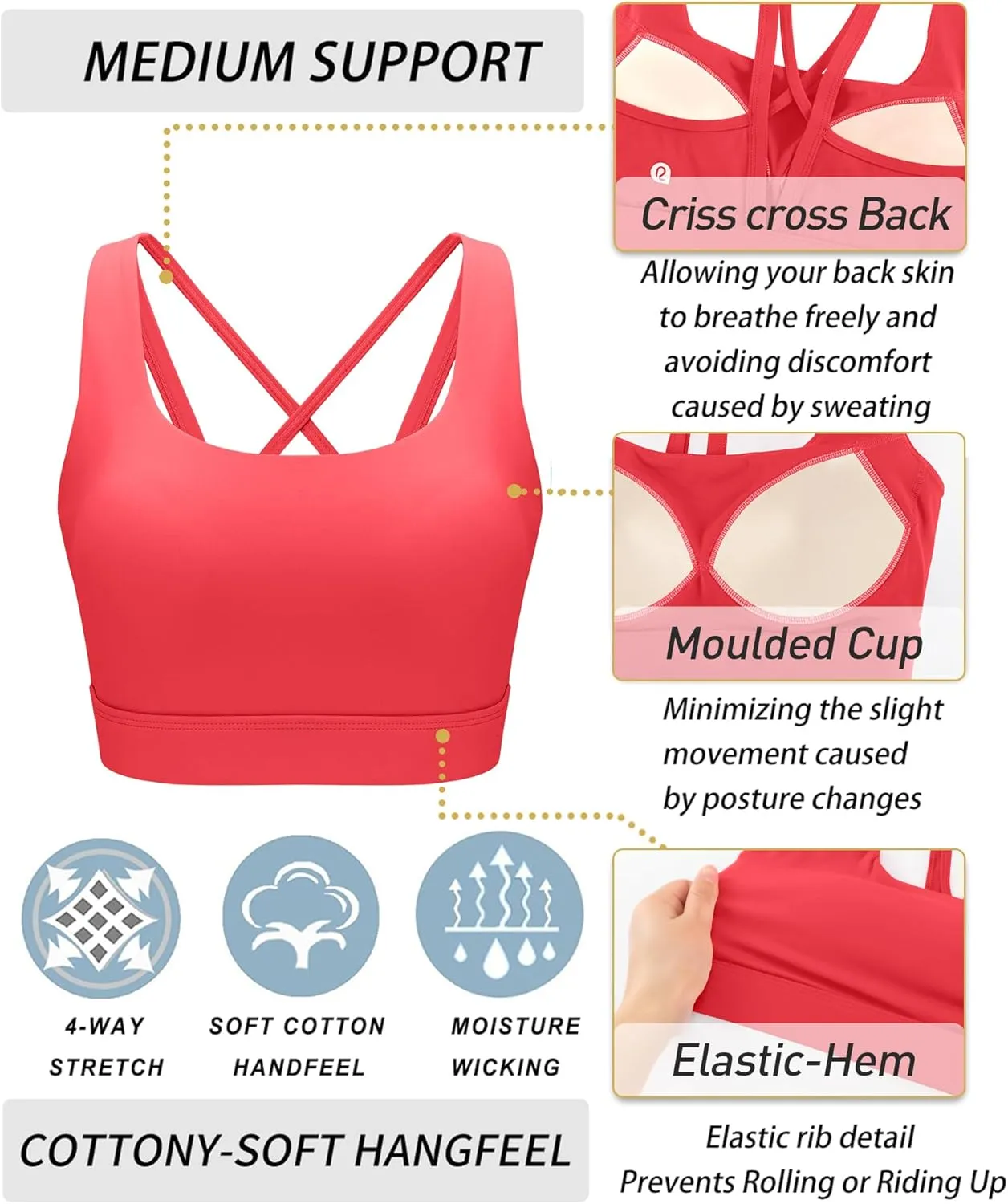 RUNNING GIRL Sports Bras for Women High Support, High Impact Strappy Sports Bra Moulded Cup Workout Bra