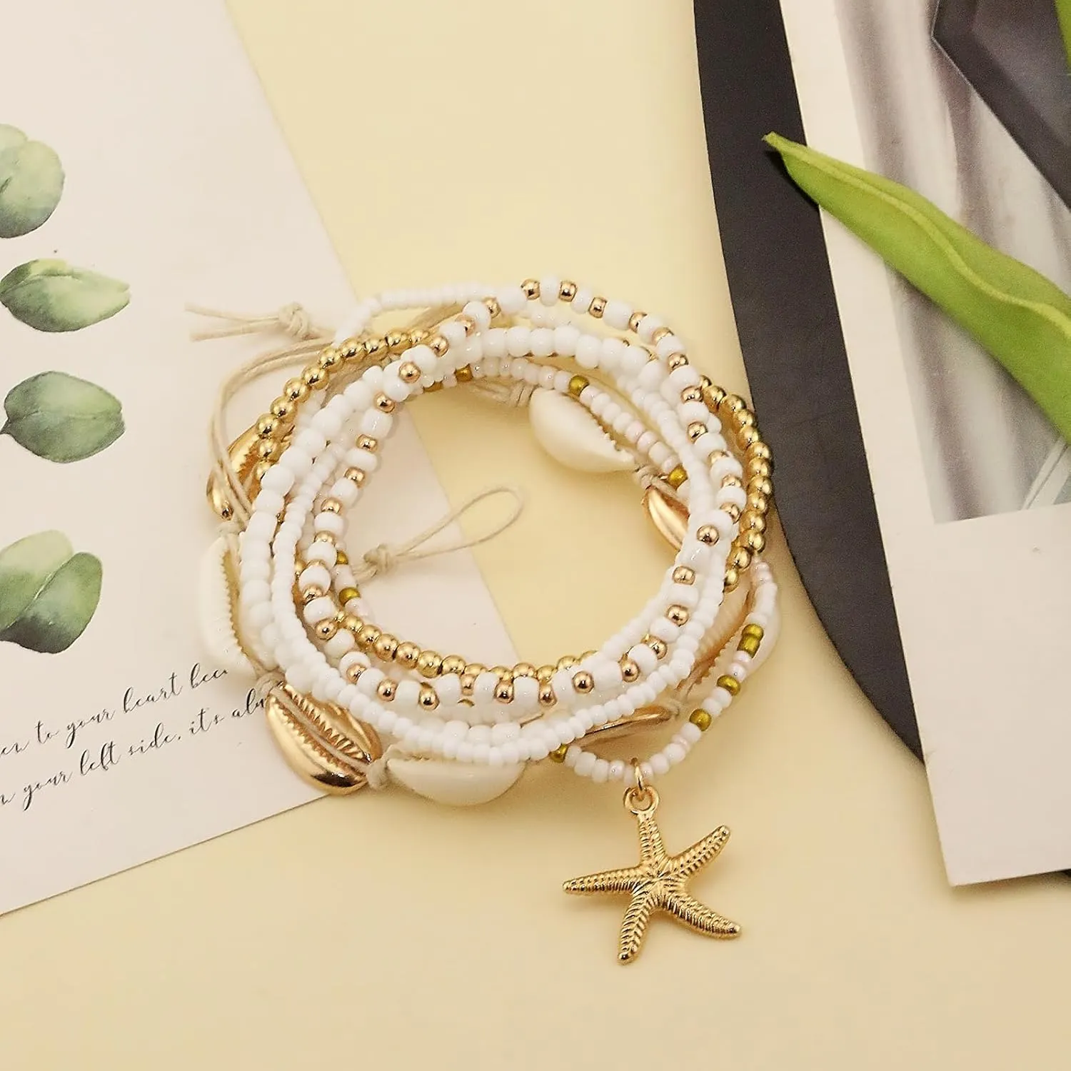Shell Anklets Bracelet for Women Waterproof Surfer Starfish Bracelet Puka Shell Anklet Colorful Boho Stack Stretch Bead Bracelet Set Hawaii Summer Beach Vacation Foot Jewelry