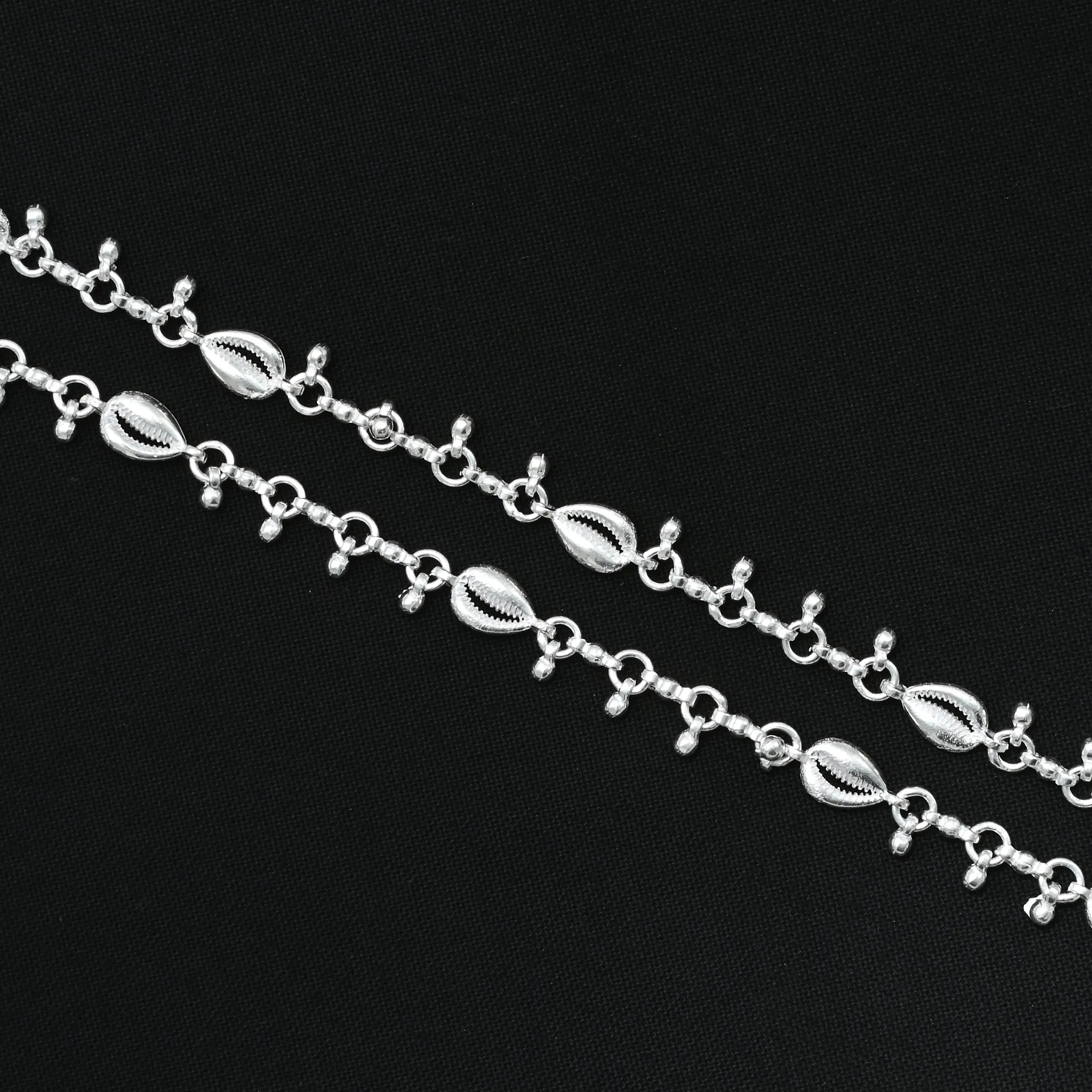 Silver Shell And Beads Anklet
