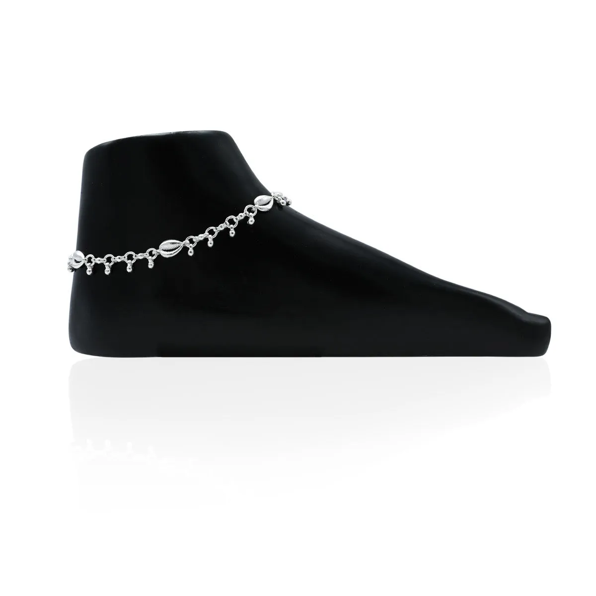 Silver Shell And Beads Anklet