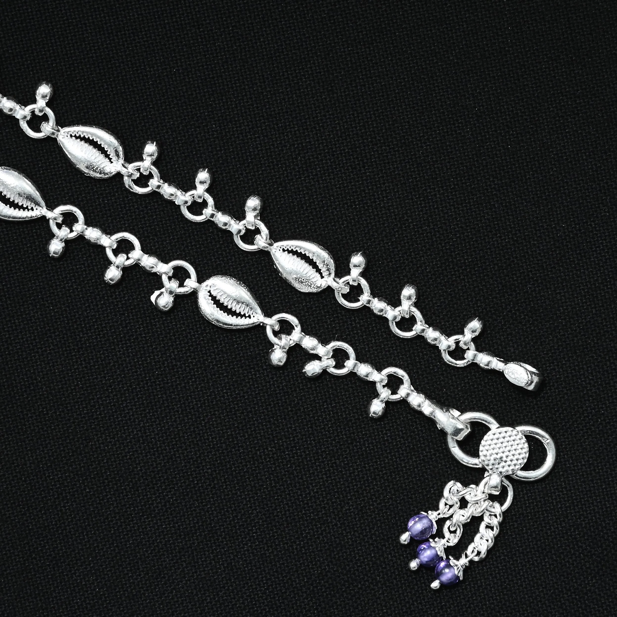 Silver Shell And Beads Anklet
