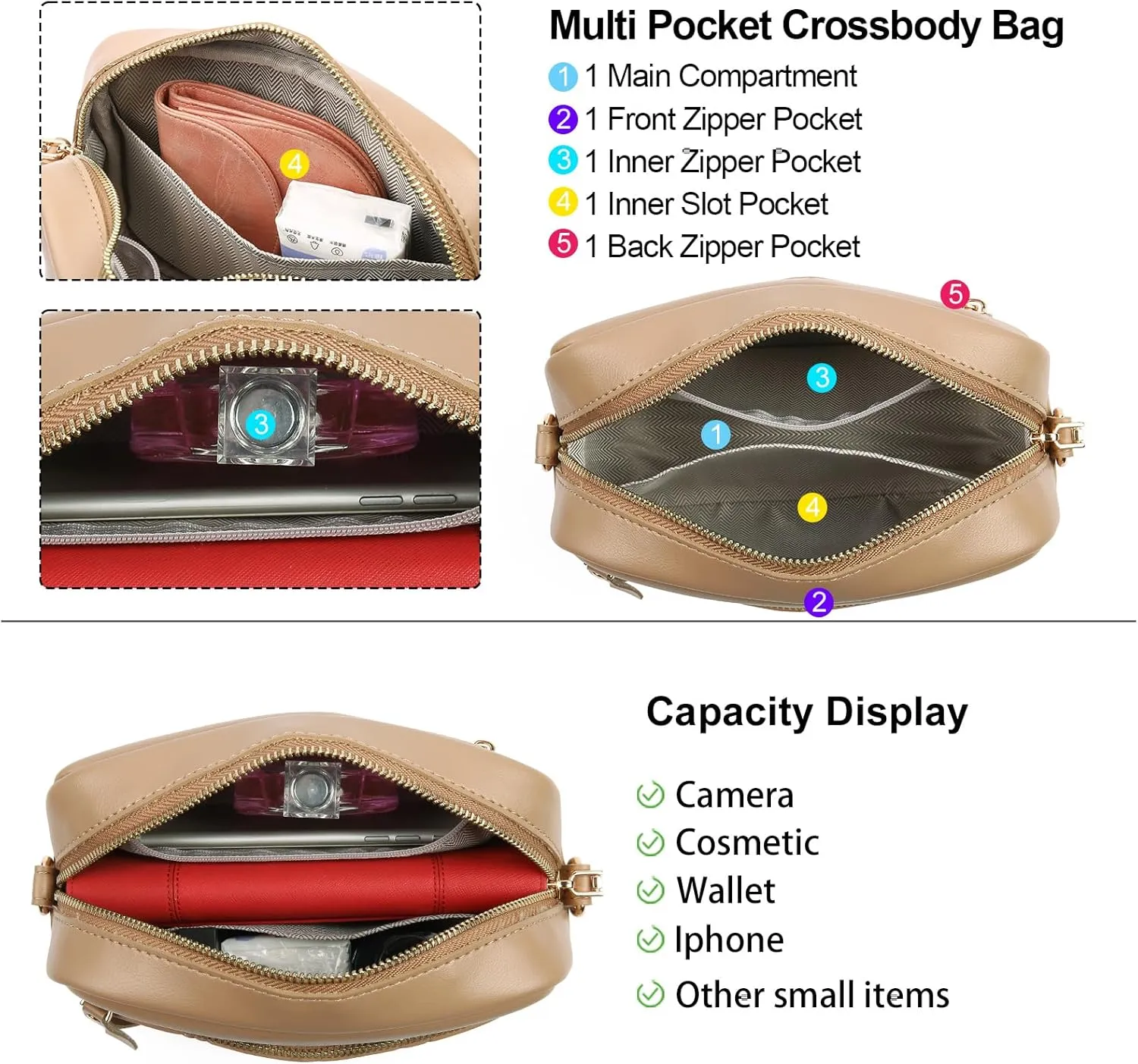 Small Crossbody Purse Leather Crossbody Bags for Women Fashion Handbag Cell Phone Crossover Shoulder Bag for Women