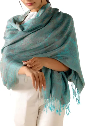 Soft Silky Cashmere Pashmina Scarf Lightweight Ethnic Paisley Winter Travel Wrap Shawl for Evening Dresses - 77" x 28"