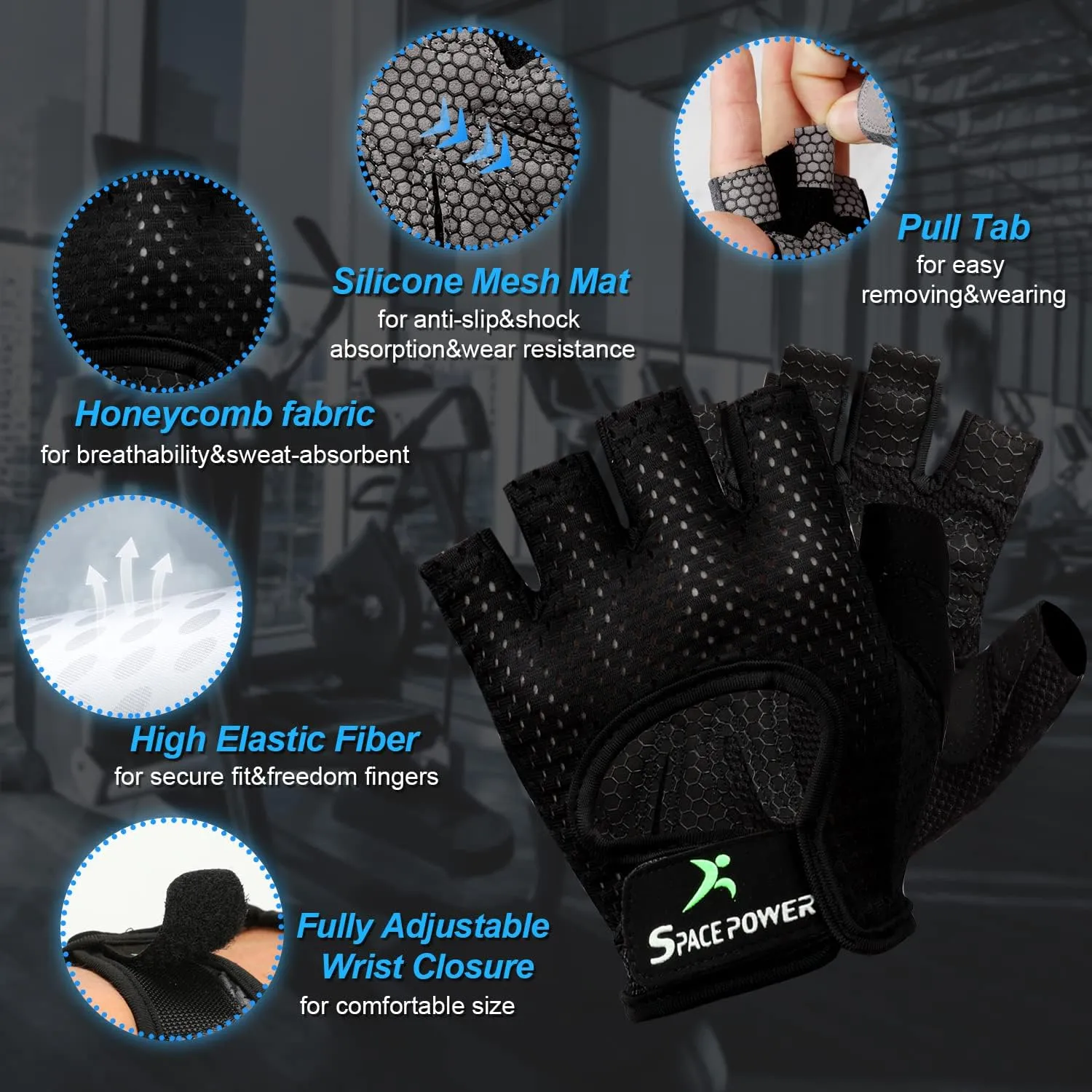 spacepower Workout Gloves - Lightweight Breathable Gym Gloves for Women & Men's Exercise