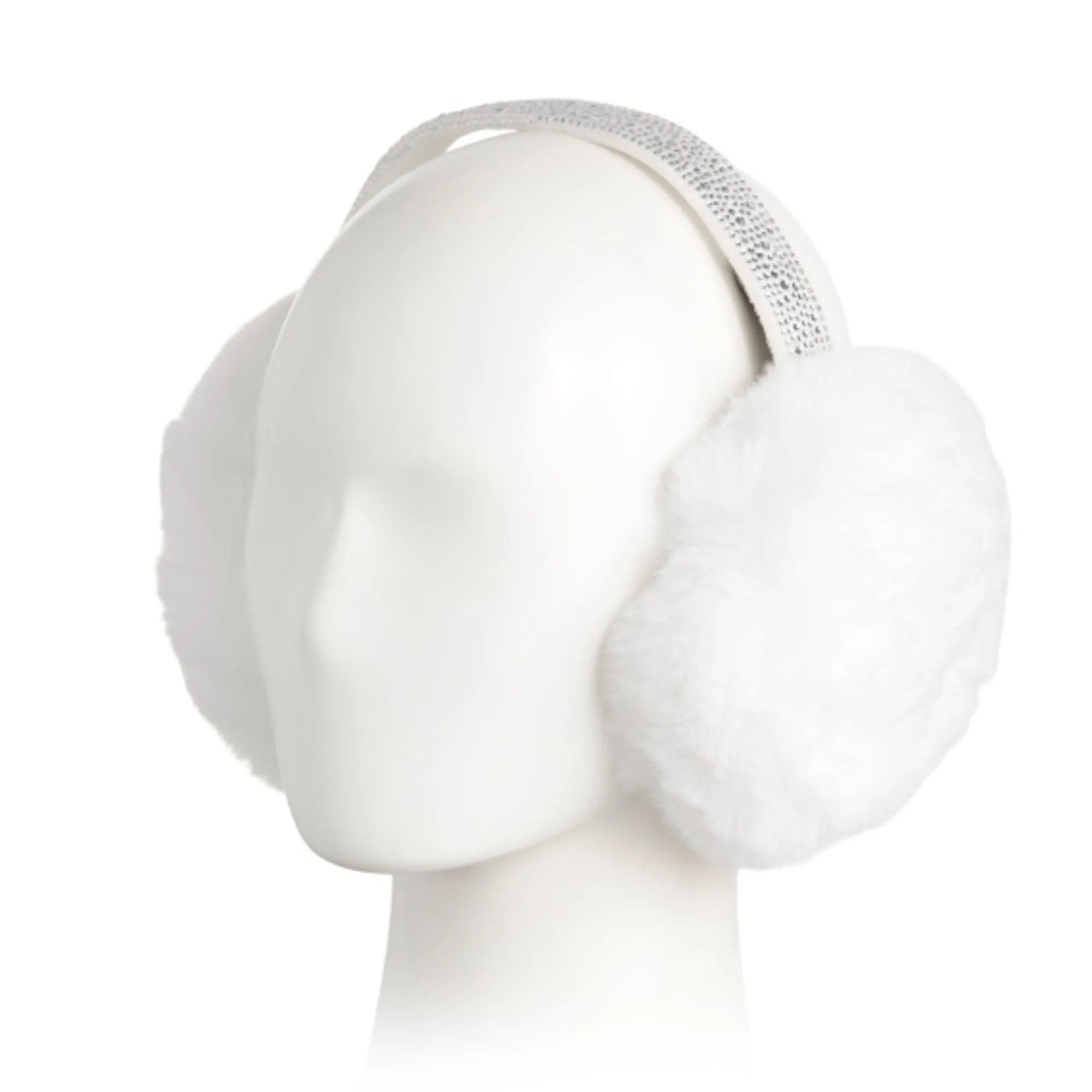 Steve Madden Women's Rhinestone Embellished Foldable Faux Fur Earmuffs
