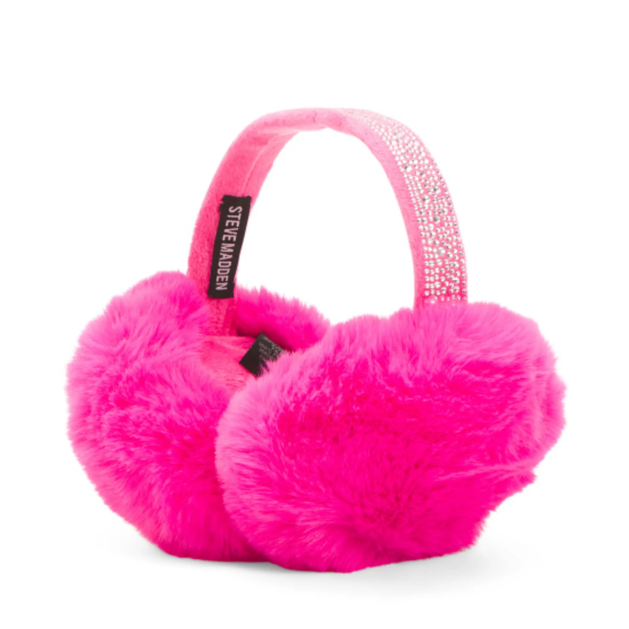 Steve Madden Women's Rhinestone Embellished Foldable Faux Fur Earmuffs