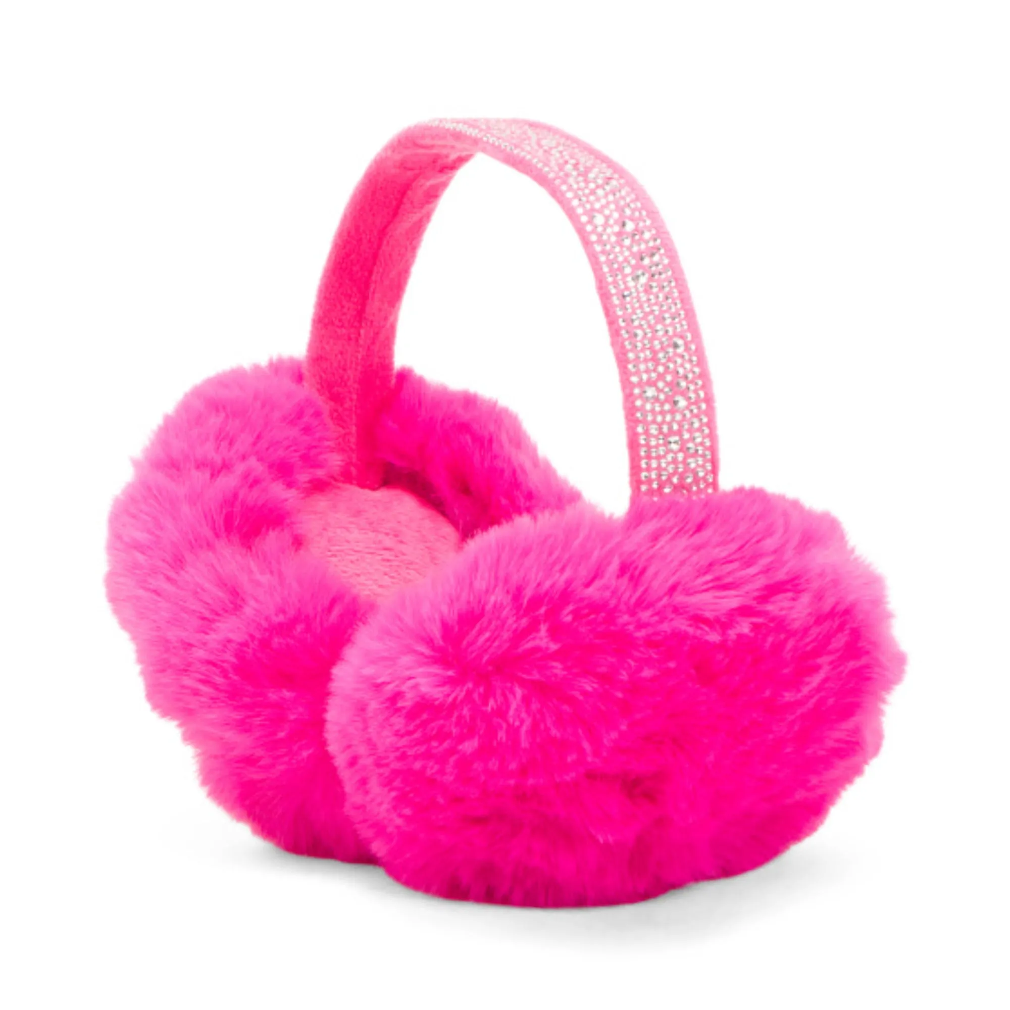 Steve Madden Women's Rhinestone Embellished Foldable Faux Fur Earmuffs
