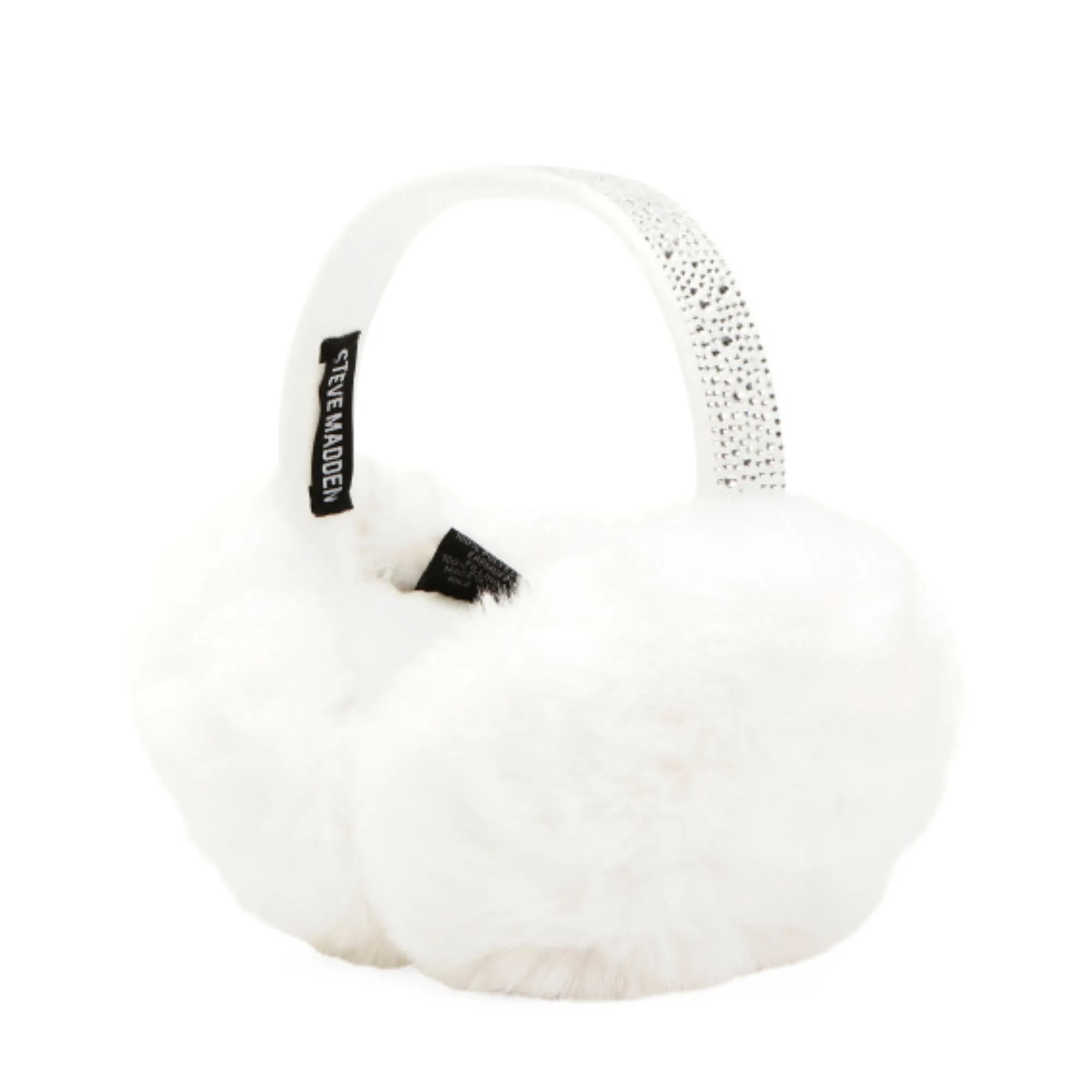 Steve Madden Women's Rhinestone Embellished Foldable Faux Fur Earmuffs