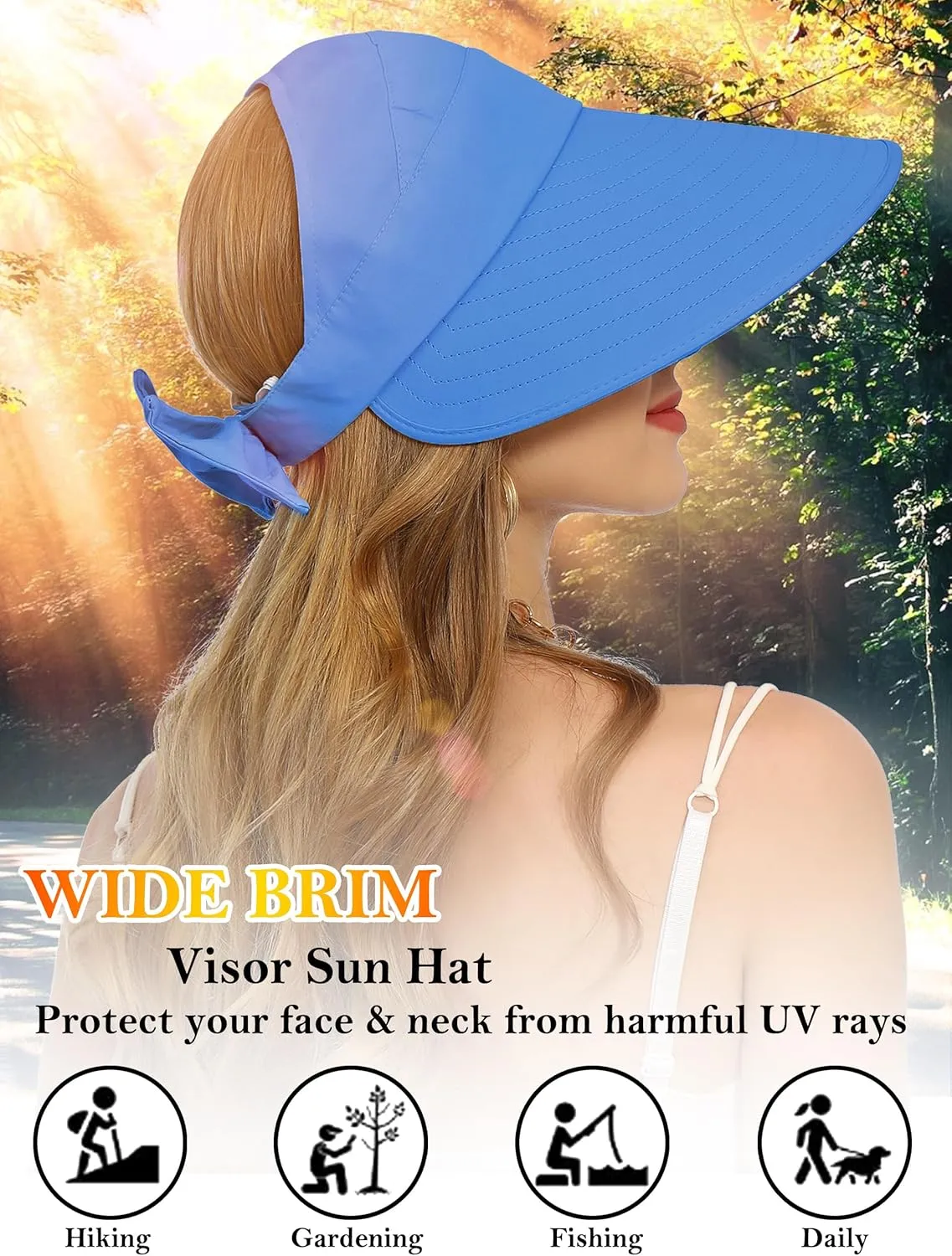 Sun Visor Hat for Women Wide Brim Ponytail Hole UV Protection Summer Cap Packable UPF 50  Travel Outdoor