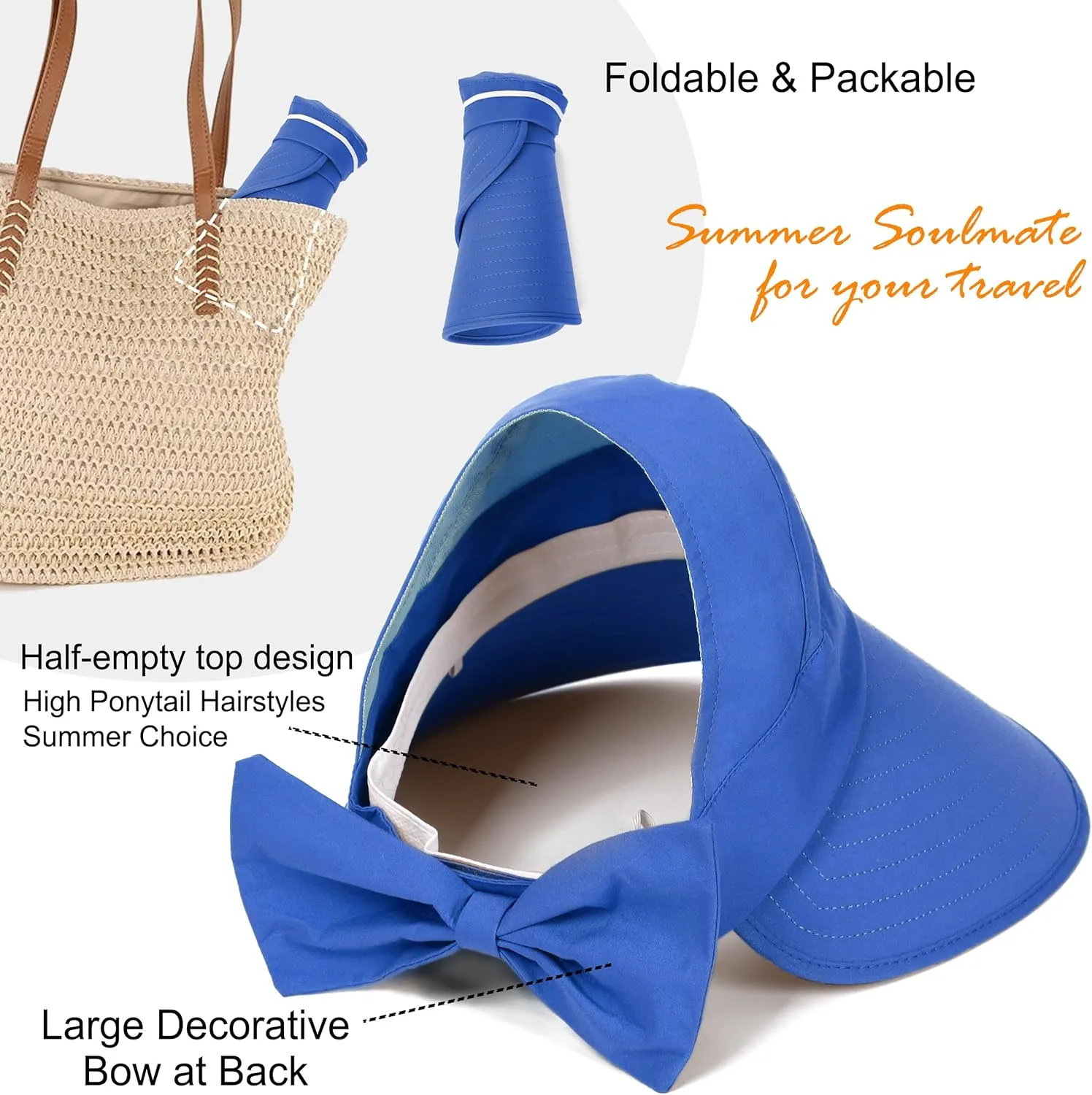 Sun Visor Hat for Women Wide Brim Ponytail Hole UV Protection Summer Cap Packable UPF 50  Travel Outdoor
