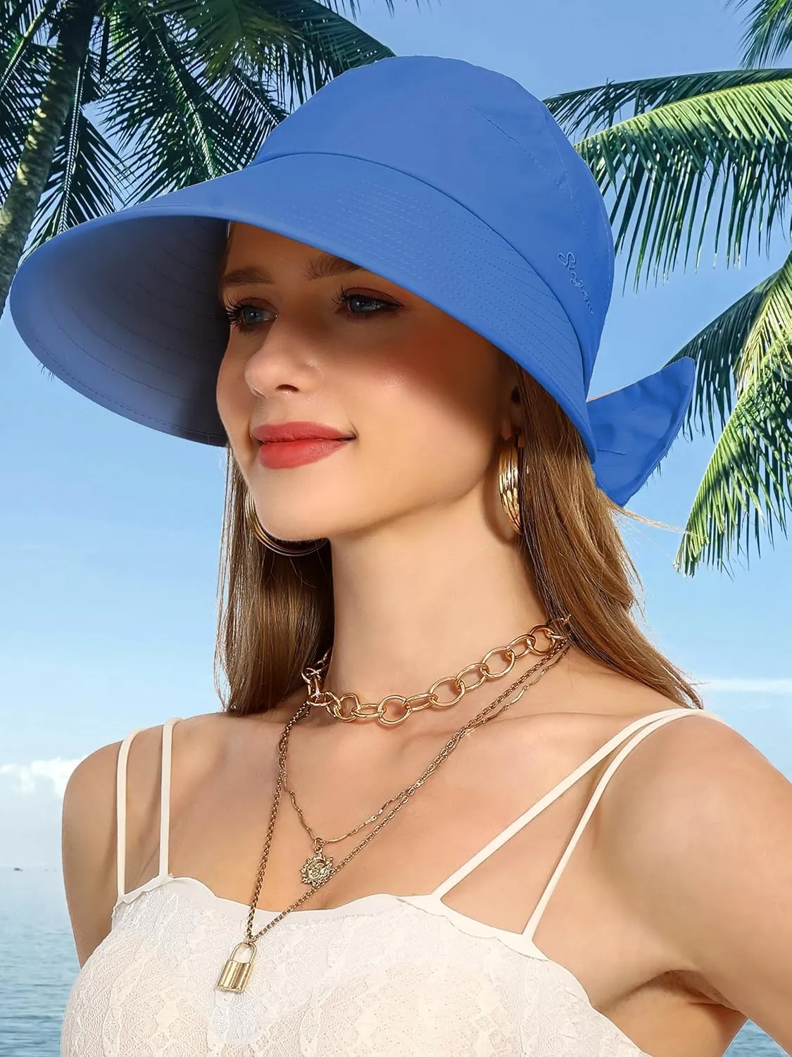 Sun Visor Hat for Women Wide Brim Ponytail Hole UV Protection Summer Cap Packable UPF 50  Travel Outdoor