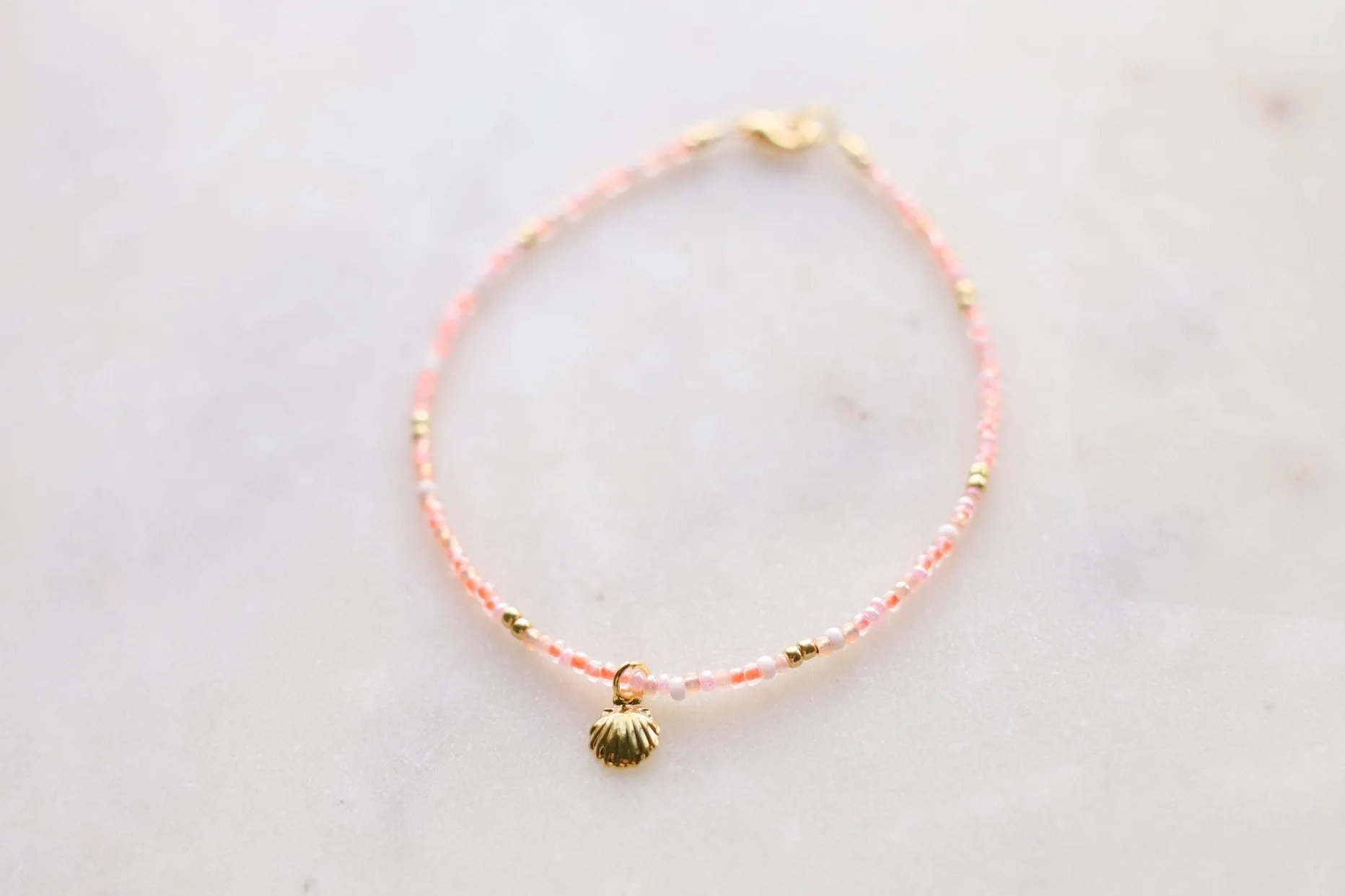 Sunkissed Peach Sea Shell Beaded Anklet/Bracelet