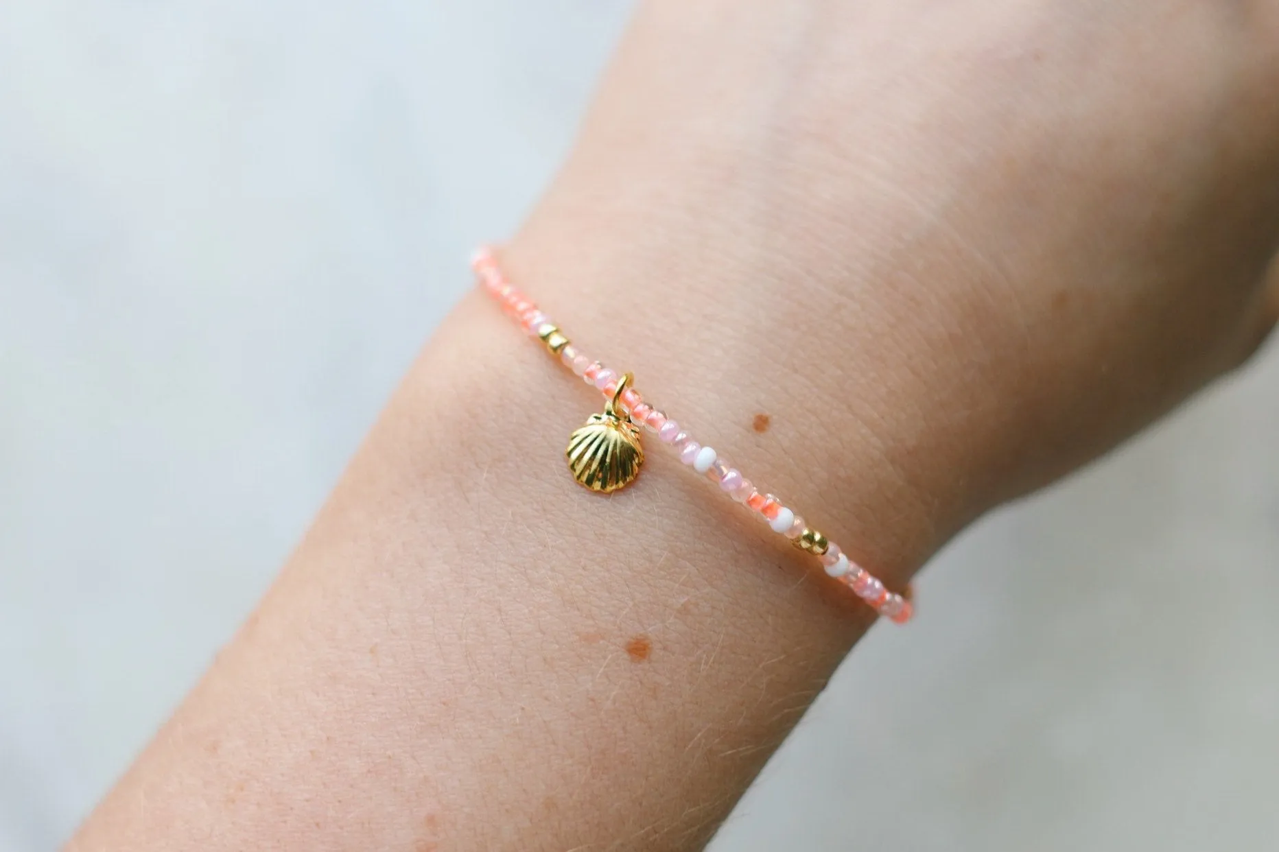 Sunkissed Peach Sea Shell Beaded Anklet/Bracelet