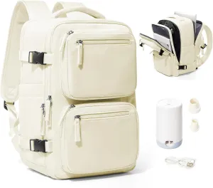 suradar Vacpack Backpack with Vacuum Seal Backpacks Travel Airback Backpack with Pump Travel Backpacks Compression Bag Men Carry On Bag Flight Approved Women Weekender Hiking Work Daypack Beige