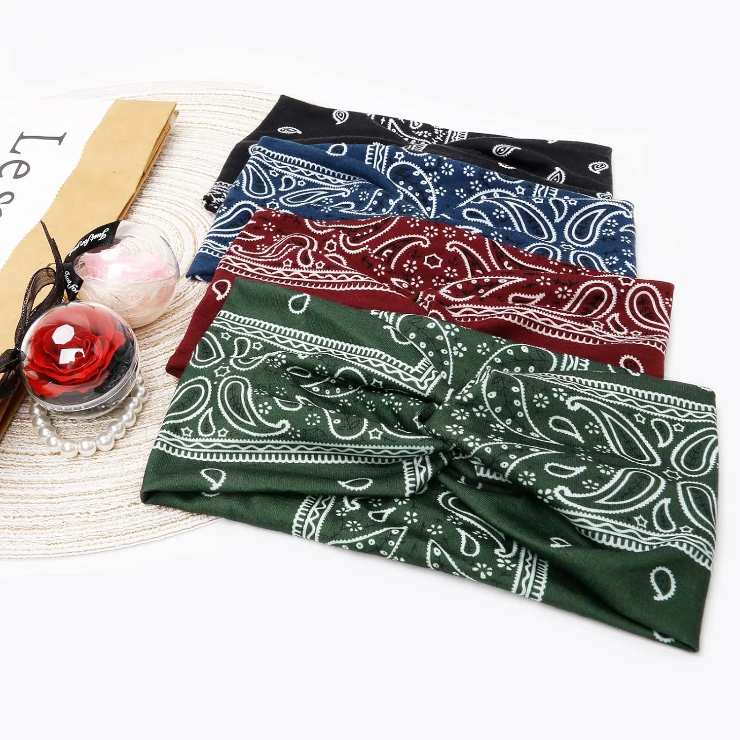 Tobeffect Boho Headbands for Women Bandana Fashion Womens Headbands Non Slip Elastic Wide Turban Head Wrap