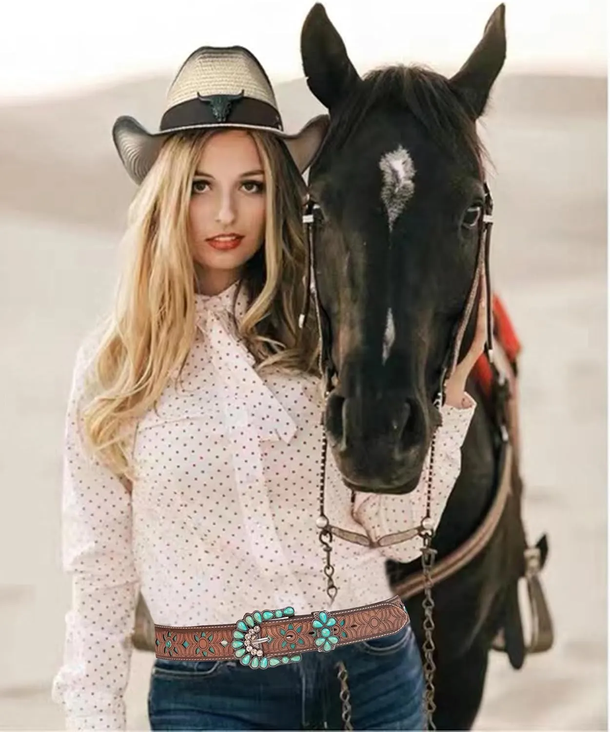 TOPACC Western Belts for Women Men Cowgirl Cowboy Country Belts with Buckles for Jeans Pants Rodeo