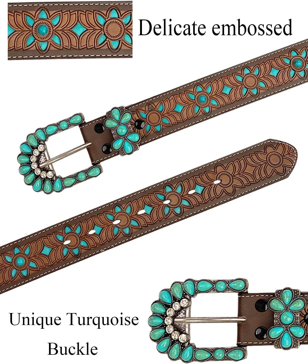 TOPACC Western Belts for Women Men Cowgirl Cowboy Country Belts with Buckles for Jeans Pants Rodeo