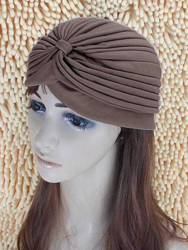 Unisex Turban Hat, Vintage Polyester Pleated Head Wrap Headband Cross Twist Arab Hair Wrap Chemo Turban Headwear