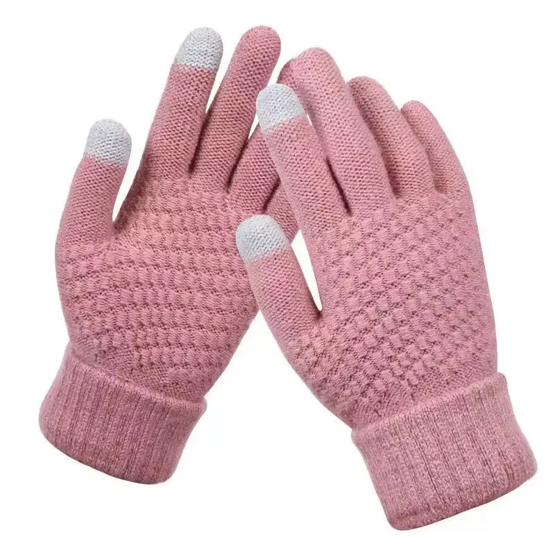 Unisex Warm Winter Touchscreen-Compatible Gloves Stretchy Classical Knit Full Finger Outdoor Cycling Driving Gloves