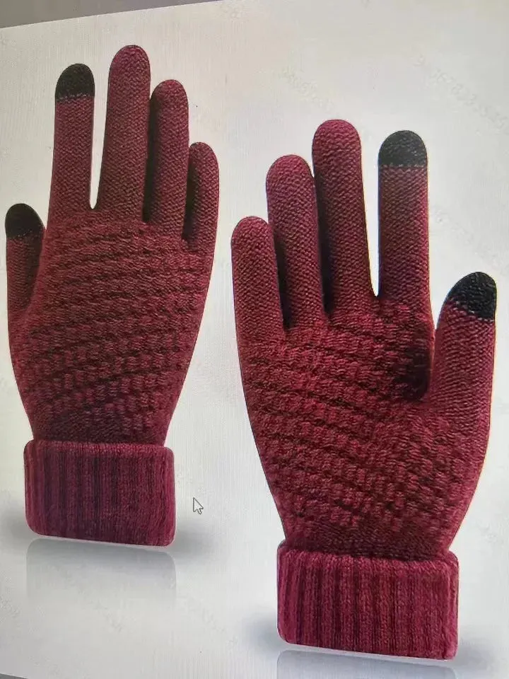 Unisex Warm Winter Touchscreen-Compatible Gloves Stretchy Classical Knit Full Finger Outdoor Cycling Driving Gloves