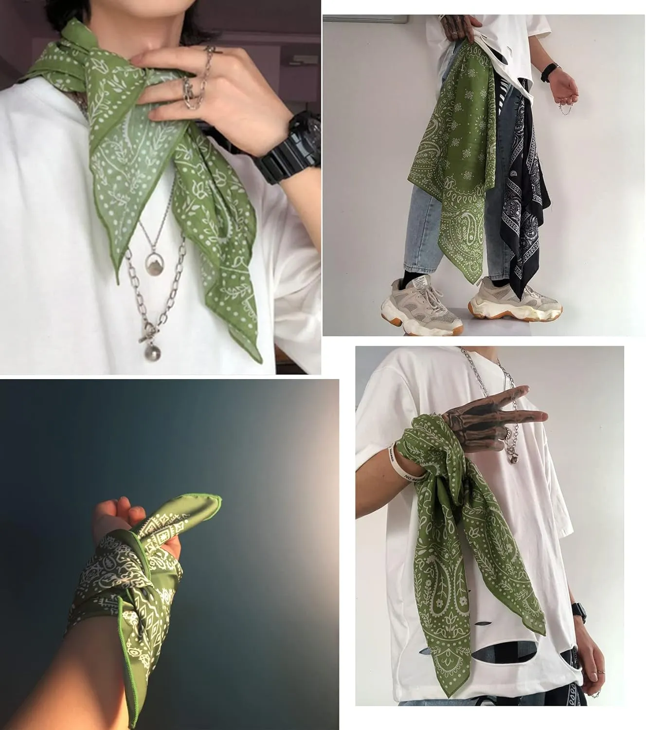WENLOOY Square Satin Silk Feeling Hair Scarf Headscarf for Women/Men's Necktie Silk Bandanas Pocket Square