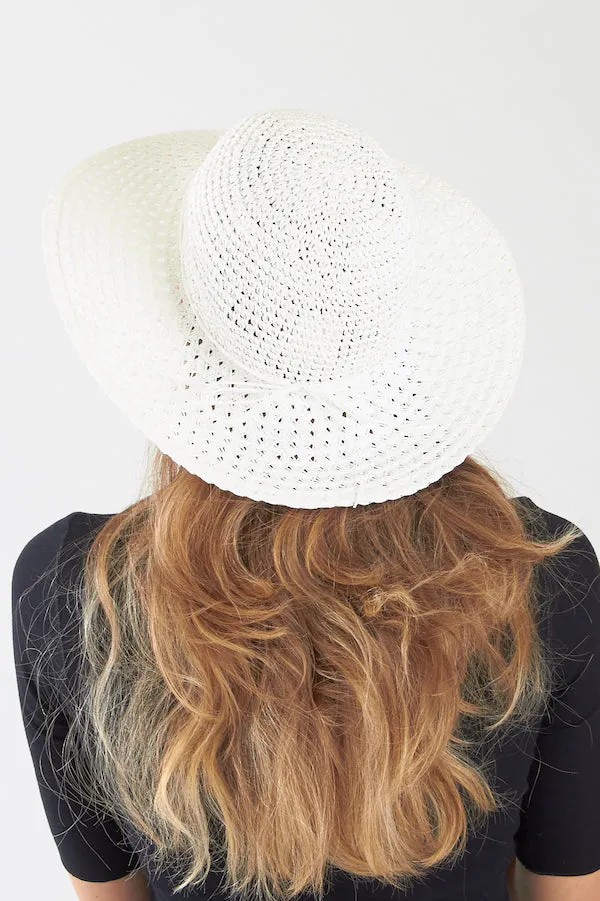 White Bow Trim Floppy Sun Hat